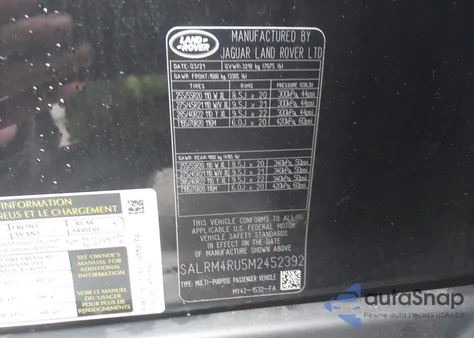 2021 Land Rover Discovery P360 Hse R-Dynamic from USA, damaged, VIN SALRM4RU5M2452392